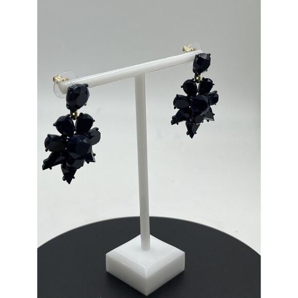 J. Crew Designer Blue Crystal Cut Stone Flower Shape Dangle Statement Earrings - Picture 3 of 14